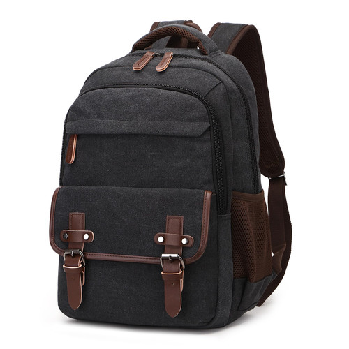 lulusnie Canvas Backpack, Vintage Daypack for Men Women, Black Travel Rucksack Backpack College Computer Bag Fits 15.6 Inch Laptop,Black