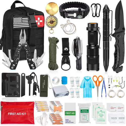 200Pcs Emergency Survival Kit and First Aid Kit Professional Survival Gear SOS Emergency Tool with Molle Pouch for Camping Adventures (Black) 200Pcs Emergency Survival Kit and First Aid Kit Professional Survival Gear SOS Emergency Tool with Molle Pouch for Camping Adventures (Black)