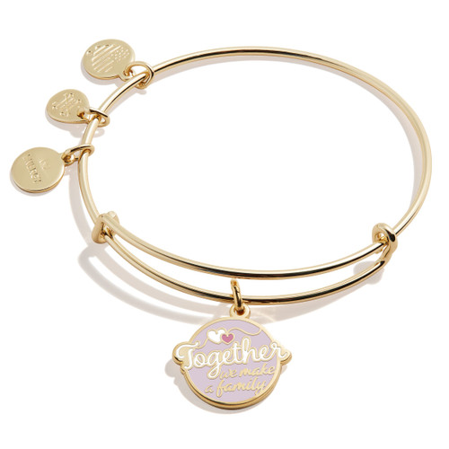 Alex and Ani Words are Powerful Expandable Wire Bangle Bracelet for Women, Together We Make a Family Charm, Shiny Gold Finish, 2 to 3.5 in