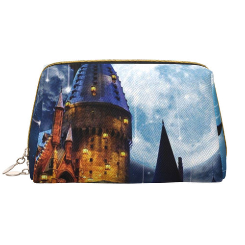 Evealyn Night Full Moon Cosmetic Bag Leather Portable Makeup Bag Travel Makeup Organizer With Zipper For Women