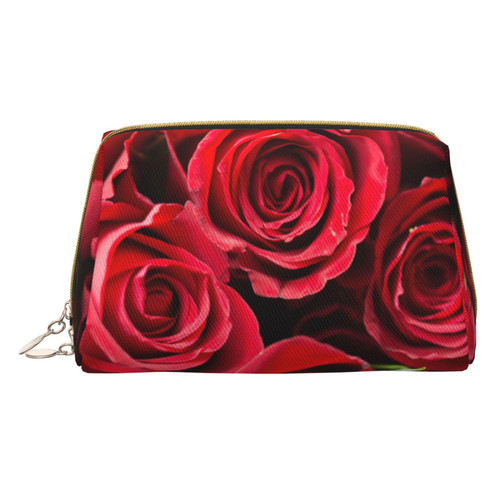 Red rose Printed Makeup Bag Travel Makeup Organizer Cosmetic Brush Bags Case Leather Makeup Case Zipper Pouch Toiletry Bag For Women