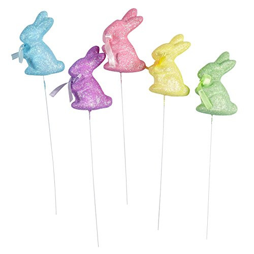 Foam Glitter Easter Bunny Shaped Easter Basket Flower Picks, Set of 5 Foam Glitter Easter Bunny Shaped Easter Basket Flower Picks, Set of 5