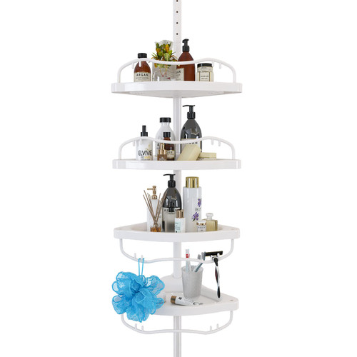Lilyvane Corner Shower Caddy, 4 Layer Shower Organizer, Rustproof ABS Shower Shelves with Stainless Steel Pole, Drill Free Shower Rack, Large Shower Storage and Shower Caddy Tension Pole,56-125 Inch