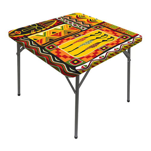 JUNTAIY African Square Tablecloth, Historical Original Striped and Rectangle Shapes Artsy Square Dining Table Cover, Fits 40x40 inch Table, for Outdoor Indoor Holiday Picnic Party Cloth, Multi
