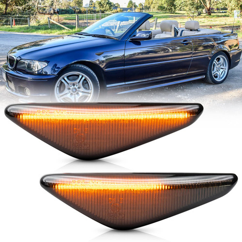 NSLUMO Sequential Amber LED Side Marker Lights for 2004-2006 B'MW E46 LCI 325Ci 330Ci Coupe Convertible Front Fender Turn Signal Indicator Blinker Lamps OEM Replacement (Smoked Lens)