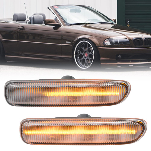 Sequential Amber LED Side Marker Lights for B'MW E46 Pre-LCI 1999-2001 323i 328i Sedan,1999-2003 325Ci 330Ci Coupe Convertible Front Fender Turn Signal Blinker Lamps OEM Replacement (Clear Lens)