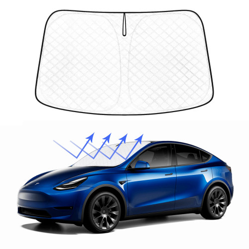 Windshield Sun Shade Custom Fit Compatible with Tesla Model Y 2016-2023 Foldable 4 Layer Car Front Window Sunshade Protect Privacy Sun Visor Protector Blocks UV Rays