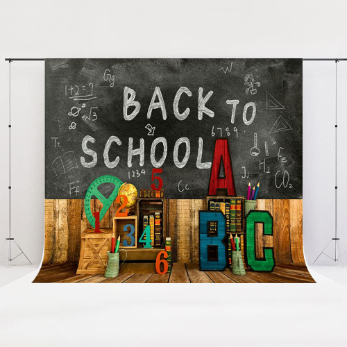 Kate 7x5ft/2.2x1.5m Back to School Blackboard Backdrop Book Wood Floor Printed Fabric Background Photo Studio Props