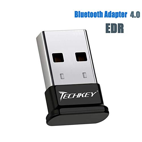 TECHKEY Bluetooth Adapter for PC USB Bluetooth Dongle 4.0 EDR Receiver Wireless Transfer for Stereo Headphones Laptop Windows 10, 8.1, 8, 7, Raspberry Pi, Linux Compatible