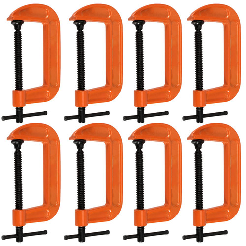 HEIHAK 8 Pieces 4 Inch C Clamp Set, Orange Malleable Iron C-Clamps with 4" Jaw Opening and 2-1/4" Throat Depth, Heavy Duty C-clamps for Woodworking Welding Building Fastening Parts Assembly