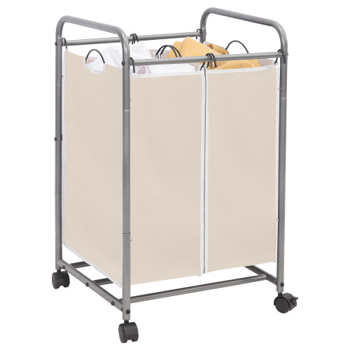 STORAGE MANIAC Laundry Sorter 2 Section, 90 L Laundry Hamper with Wheels, Laundry Basket Sorter, Laundry Separator Hamper, Laundry Organizer, 2 Bag Laundry Cart with Wheels and Removable Bags, Beige