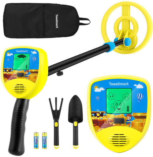 Metal Detector for Kids, Kids Metal Detector with Pinpoint Mode, LCD Display & Buzzer, Waterproof Coil, 25"-32" Adjustable Stem, Lightweight, for Treasure Hunting Beginners, Junior & Youth - Yellow