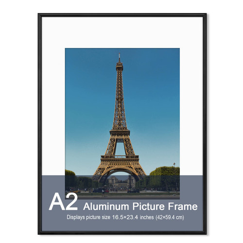 HOMESEVEN A2 Poster Frame (16.5 x 23.4 inches), Black Aluminum Poster Frame with HD Plexiglass Horizontal and Vertical Wall Hanging for Exhibition, Home-Upgrade