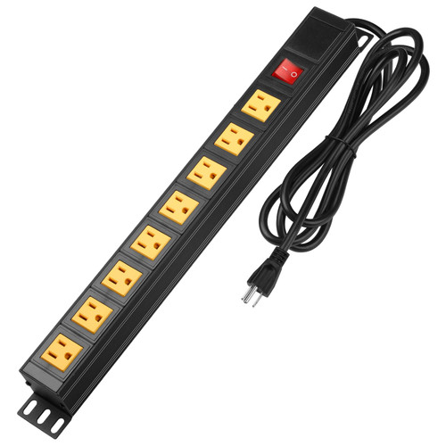 8 Outlet Metal Power Strip, Heavy Duty Wide Spaced Outlets, Wall Mount Power Strip Surge Protector for Home Office Garage Workshop, 6FT 16AWG Cord, 125V 15A 1875W, Yellow 8 Outlet Metal Power Strip, Heavy Duty Wide Spaced Outlets, Wall Mount Power Strip Surge Protector for Home Office Garage Workshop, 6FT 16AWG Cord, 125V 15A 1875W, Yellow