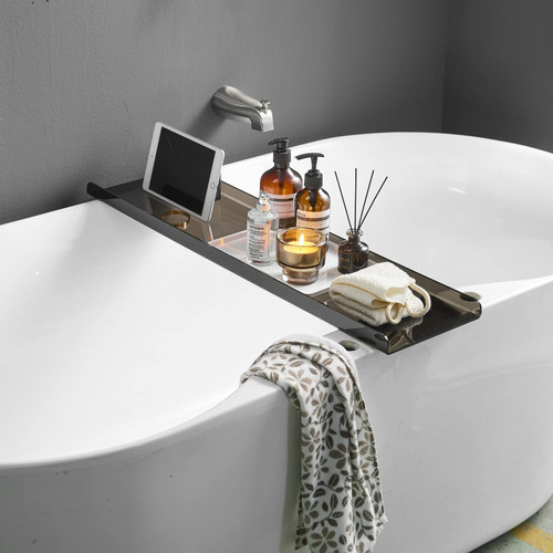Bathtub Tray Caddy Black Bath Tub Rack Shelf, Luxury Bathroom Organizer Tablet Holder, Acrylic (Transparent Black) SHUNLI