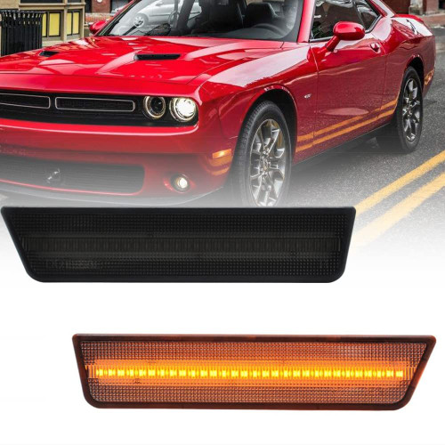 NSLUMO Amber LED Side Marker Lights for 2008-2014 Do'dge Chall'enger Smoked Lens Fender Marker Light Kit Replace OEM Front Turn Signal Indicator Blinker Lamps