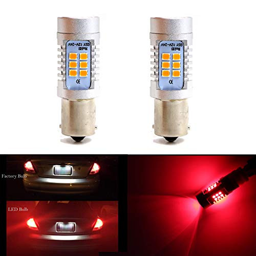 1157 2057 2357 7528 Brake Tail Lights 2pcs LED Bulbs Red 21SMD 2835 Chips 1260 Lumens Extremely Bright Lamp