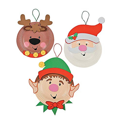 Fun Express Christmas Holiday Characters Paper Plate Craft Kit-Makes 12- Elf, Santa, Reindeer