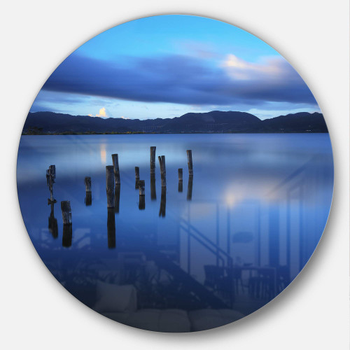 Designart Dark Blue Sea with Pier Remains Seascape Photo Large Metal Wall Art-Disc of 23 inch, 23'' H x 23'' W x 1'' D 1P Designart Dark Blue Sea with Pier Remains Seascape Photo Large Metal Wall Art-Disc of 23 inch, 23'' H x 23'' W x 1'' D 1P