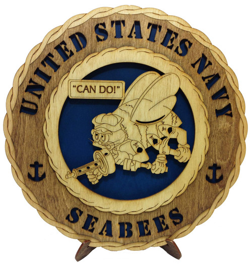 Navy Seabees Armed Forces Military Decorative Custom Laser Three Dimensional Wooden Wall Plaque with Stand
