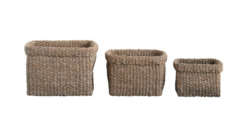 Creative Co-Op Square Natural Woven Seagrass Baskets (Set of 3 Sizes)