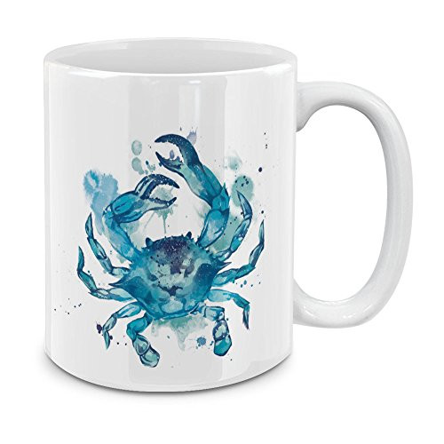 MUGBREW Blue Crab White Ceramic Coffee Mug Tea Cup, 11 OZ