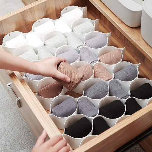 White Honeycomb Plastic Grid Drawer Organizers Dividers Storage Cabinet Clapboard for Underwear Socks Bras Ties Belts Scarves (32)