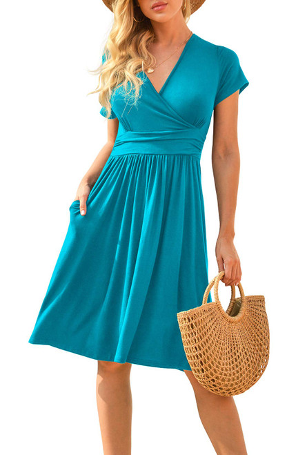 LILBETTER Women Summer Casual Short Sleeve Dresses Empire Waist Dress with Pockets Acid Blue X-Large LILBETTER Women Summer Casual Short Sleeve Dresses Empire Waist Dress with Pockets Acid Blue X-Large