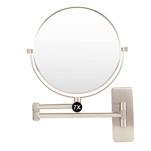 Wall Mounted Makeup Mirror 1x/7x Magnification 8" Double Sided Round Swivel Extendable Bathroom Mirror, 360 Degree Swivel Vanity Mirror, Luo Wall Mounted Makeup Mirror 1x/7x Magnification 8" Double Sided Round Swivel Extendable Bathroom Mirror, 360 Degree Swivel Vanity Mirror, Luo
