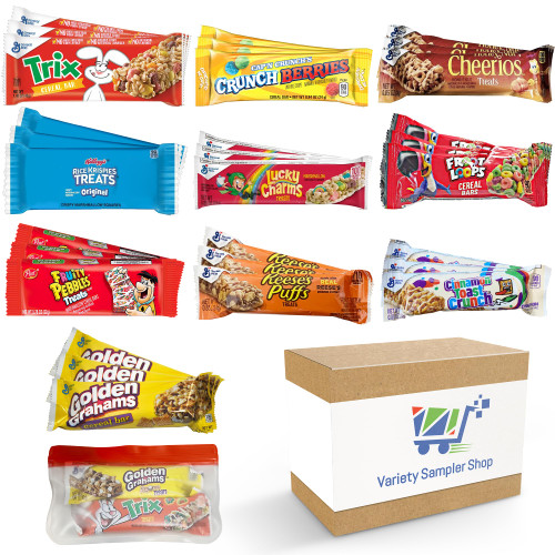 Cereal Bars Variety Pack Breakfast Food Snack Box 30 Individually Wrapped Granola Bars Lucky Charms, Cinnamon Toast Crunch, Cap'n Crunch, Golden Grahams, Peanut Butter Puffs and Reusable Bag Cereal Bars Variety Pack Breakfast Food Snack Box 30 Individually Wrapped Granola Bars Lucky Charms, Cinnamon Toast Crunch, Cap'n Crunch, Golden Grahams, Peanut Butter Puffs and Reusable Bag
