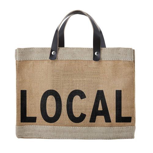 Santa Barbara Design Studio Local Mini Farmers Market Tote, Reusable Burlap Grocery Bag with Leather Handle, Purse for Beach or Picnics, Food Lovers Gift Idea, 12.5 x 9.5 Inches
