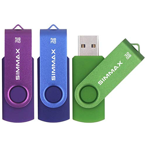 SIMMAX USB Flash Drives 3 Pack 32GB Memory Stick Swivel Design USB 2.0 Flash Drive Thumb Drive Zip Drives (32GB Purple Blue Green)