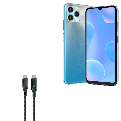 BoxWave Cable Compatible with Blackview A95 - PowerDisplay PD Cable (6ft) - USB-C to USB-C (100W), LED Display 6 Foot PD Braided Nylon Cable - Jet Black BoxWave Cable Compatible with Blackview A95 - PowerDisplay PD Cable (6ft) - USB-C to USB-C (100W), LED Display 6 Foot PD Braided Nylon Cable - Jet Black