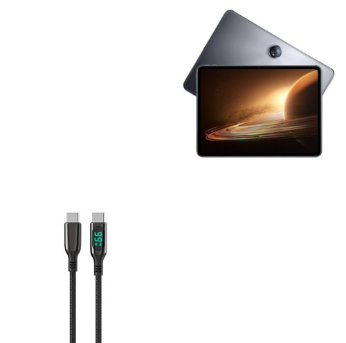 BoxWave Cable Compatible with Oppo Pad 2 - PowerDisplay PD Cable (6ft) - USB-C to USB-C (100W), LED Display 6 Foot PD Braided Nylon Cable for Oppo Pad 2 - Jet Black