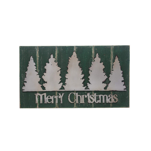 Creative Co-Op Merry Christmas Wood Metal Trees Wall Decor, Green