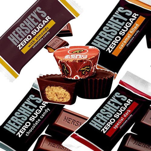Hershey Zero Sugar Chocolate Candy Assortment - 1 Pound Hershey Sugar Free Chocolate Candy Pack - Includes SPECIAL Dark Chocolate, Milk Chocolate, Caramel Filled, Almonds Candies & Peanut Butter Cups Hershey Zero Sugar Chocolate Candy Assortment - 1 Pound Hershey Sugar Free Chocolate Candy Pack - Includes SPECIAL Dark Chocolate, Milk Chocolate, Caramel Filled, Almonds Candies & Peanut Butter Cups