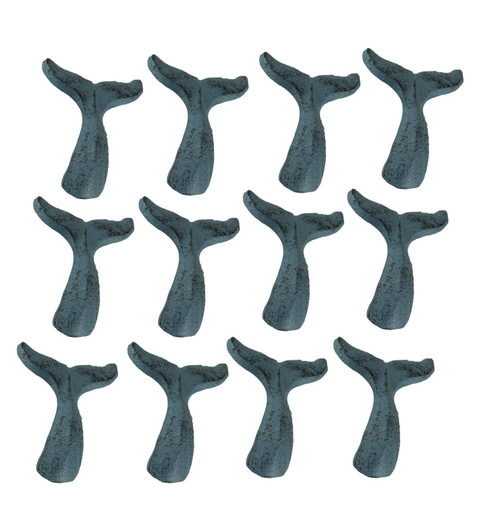 Zeckos Set of 12 Light Blue Cast Iron Whale Tail Drawer Pulls Decorative Bathroom Cabinet Knobs Kitchen Decor 2.25 Inches Long