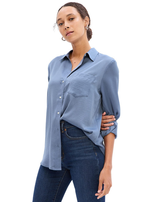 GAP Womens Easy Shirt Blouse, Daisy Blue, X-Small US