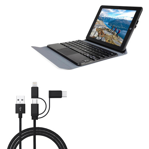 BoxWave Cable Compatible with Tibuta Windows 11 Tablet W100 (8.9 in) - AllCharge 3-in-1 Cable for Tibuta Windows 11 Tablet W100 (8.9 in) - Jet Black