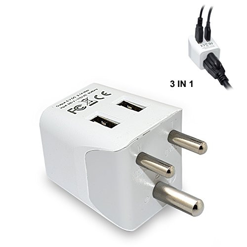 Ceptics CTU-10 USA to India, Africa Travel Adapter Plug with Dual USB - Type D - Ultra Compact