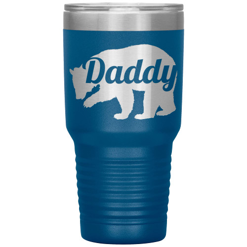 Daddy Bear Tumbler - Daddy Gift - 30oz Insulated Engraved Stainless Steel Daddy Tumbler Cup Blue
