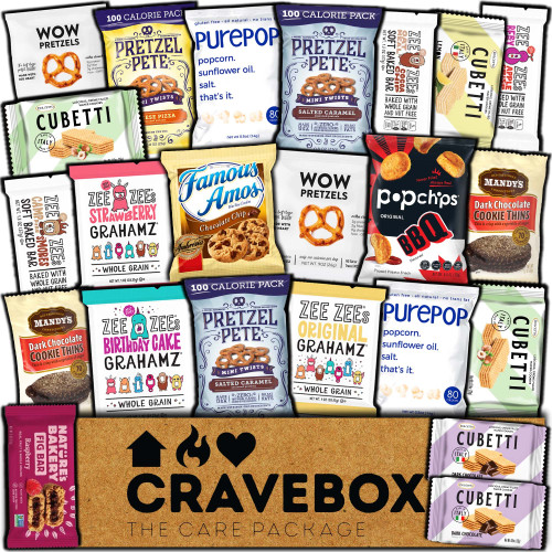 CRAVEBOX Gourmet Specialty Snacks Box Care Package Boxes for College Students Adults Healthy Cookies Bar Organic Variety Gift Pack Assortment Basket Mix Sampler Treat Final Exam Office Men Women Back to School Halloween