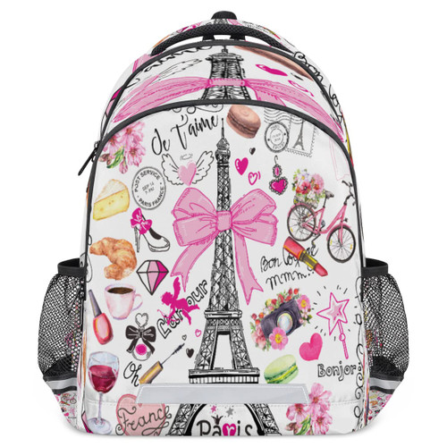 OMFUNS Paris Eiffel Tower School Backpack for Girl Boy Teen Romantic France Student Bookbag for Elementary Primary Junior School Bags College Travel Daypack Laptop Backpack for Men Women