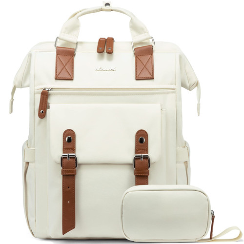 LOVEVOOK 15.6 inch Laptop Backpack for Women, Teacher Nurse Work Travel Backpacks Purse,Computer Bag with USB Charging Port, Beige Brown
