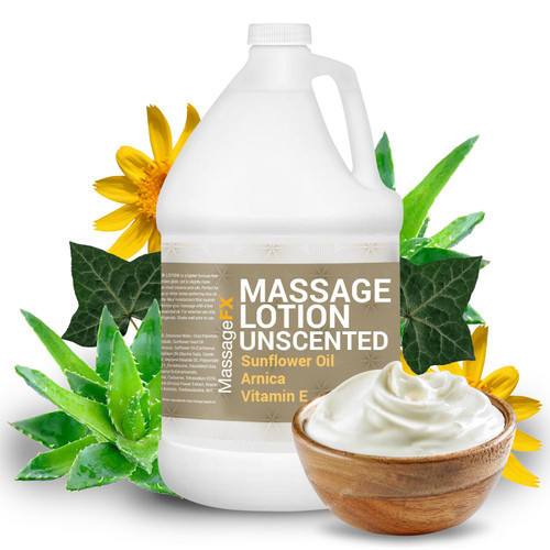 Massage FX Unscented Massage Lotion, 1/2 Gallon - Professional Massage Lotion for Massage Therapy with Sunflower Seed Oil, Arnica, and Vitamin E