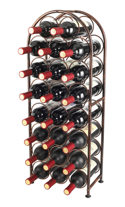 PAG 23 Bottles Arched Freestanding Floor Metal Wine Rack Wine Bottle Holders Stands, Antique Brown