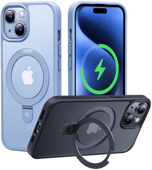 CASEKOO Genuine Official Magnetic Ring Stand for iPhone 15 Case [Military Drop Protection] [Compatible with MagSafe] Shockproof Matte Translucent Slim Phone Case 6.1'' 2023, Blue