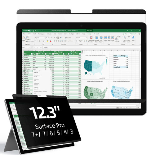 Magnetic Privacy Filter Compatible with Microsoft Surface Pro 7 Plus/Pro 7/Pro 6/Pro 5/Pro 4/Pro 3, 12.3 Inch Removable Anti Spy Glare Blue Light Privacy Screen Privacy Screen Privacy Screen