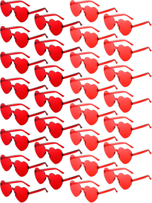 50 Pairs Heart Shaped Rimless Sunglasses Transparent Colored Love Glasses Frameless Tinted Trendy Eyewear Party Favor (Red, Dark Red)