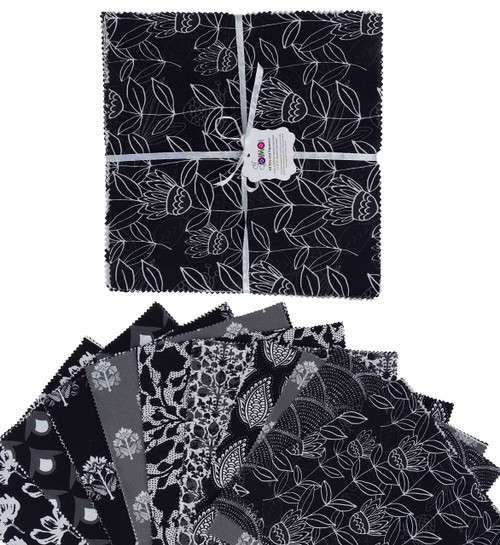 Soimoi Precut 10-inch Block Prints Cotton Fabric Bundle Quilting Squares Charm Pack DIY Patchwork Sewing Craft- Black & Gray